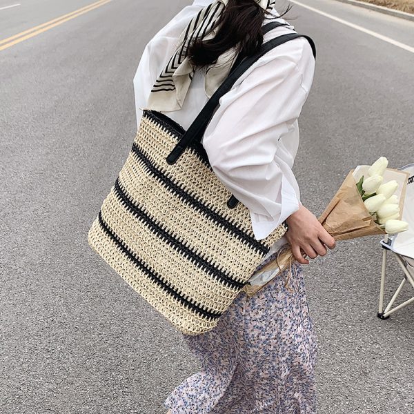 Striped Large Capacity Casual Handbag Summer Straw Bags - Image 2