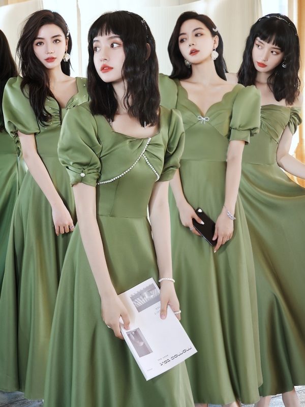 2024 Avocado Green Sisters Group Dress Skirt Women Satin Spring - Image 8