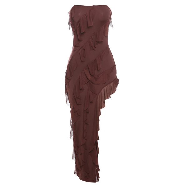 2024 Summer Trend Skinny Women's Fashion Tube Top Backless Split Tassel Dress Birthday Party Clubwear - Image 8