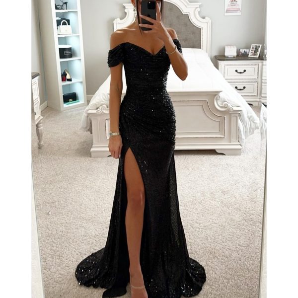 Party Sequins Off-neck Split Dress INS Casual Fashion Dress Women - Image 7