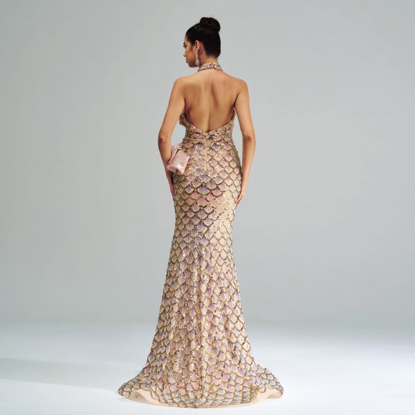 Halter Sequined Mermaid Evening Dress - Image 3