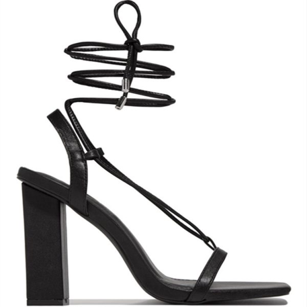 Women Shoes Square Toe Ankle Lace-Up Strappy Sandals Fashion Party Pumps - Image 5